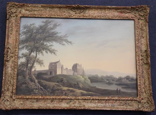 William Payne (1760-1830) / Thomas Walmsley (1763-1806) Ross Castle, Lake of Killarney and Cockermouth Castle, Cumberland 11 x 16.5in.